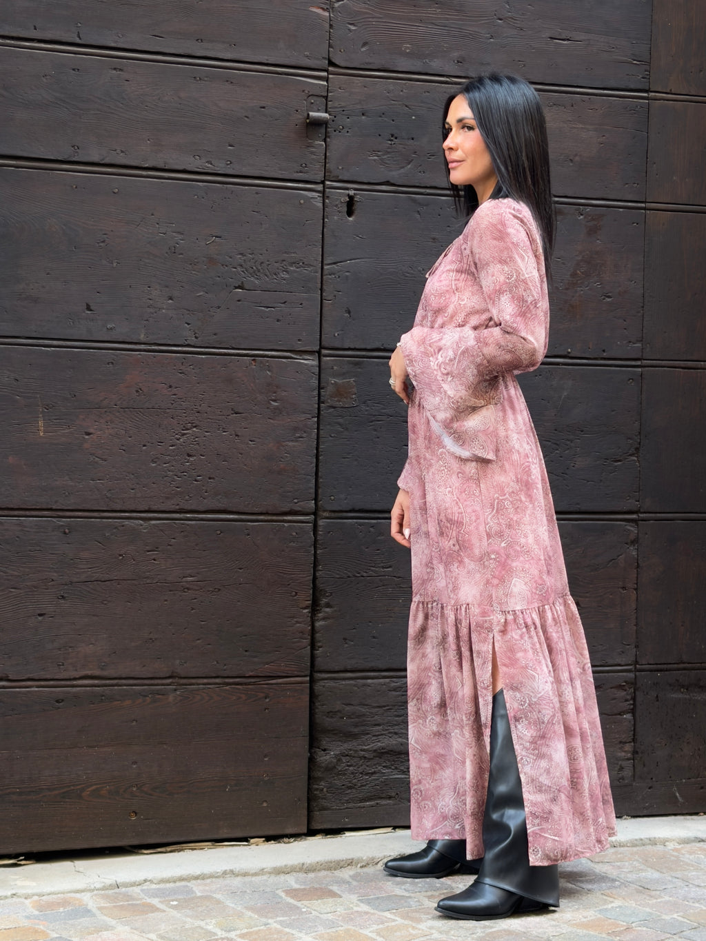 Abito lungo manica gala paisley rose