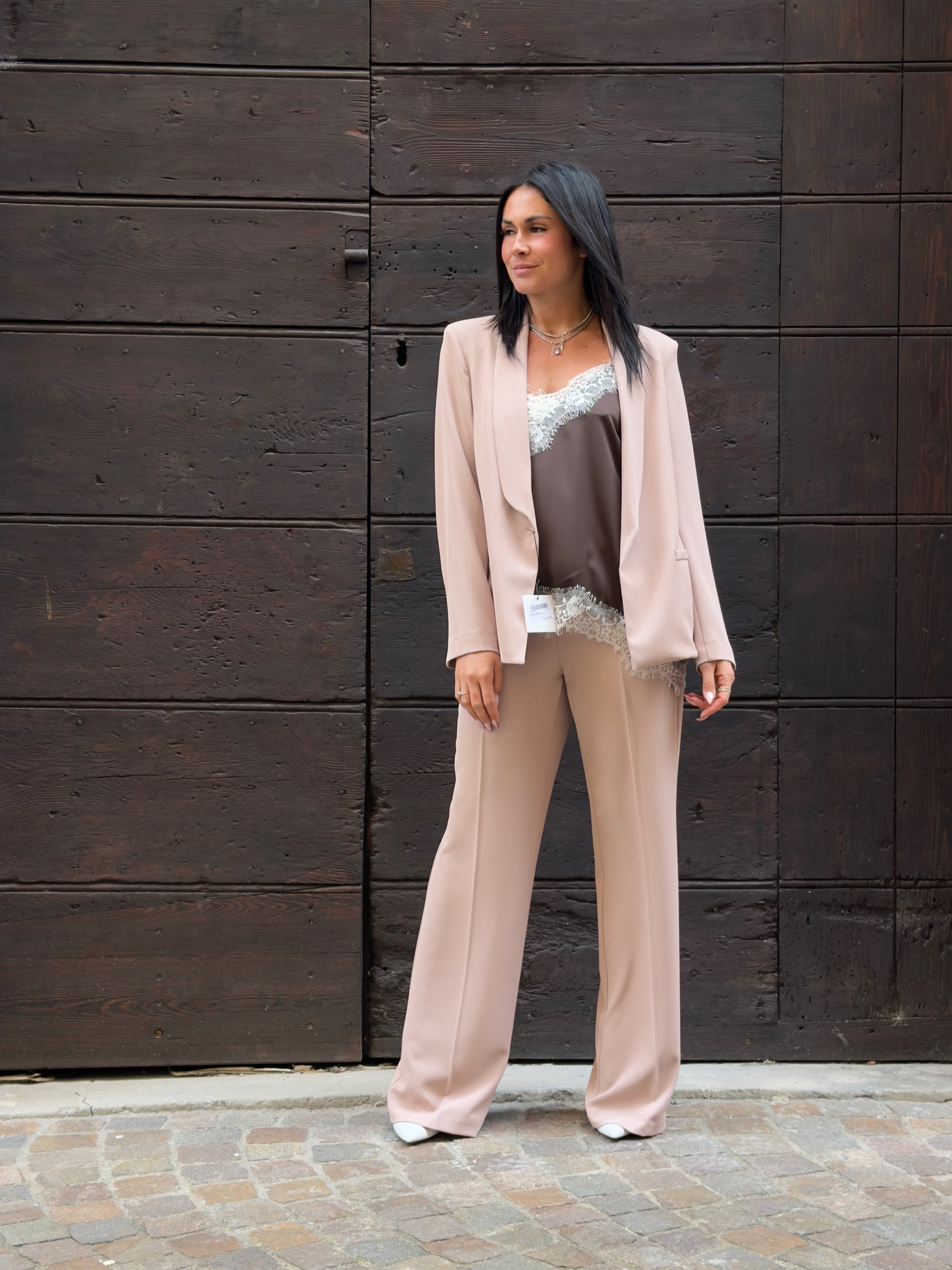 Pantalone full length cipria