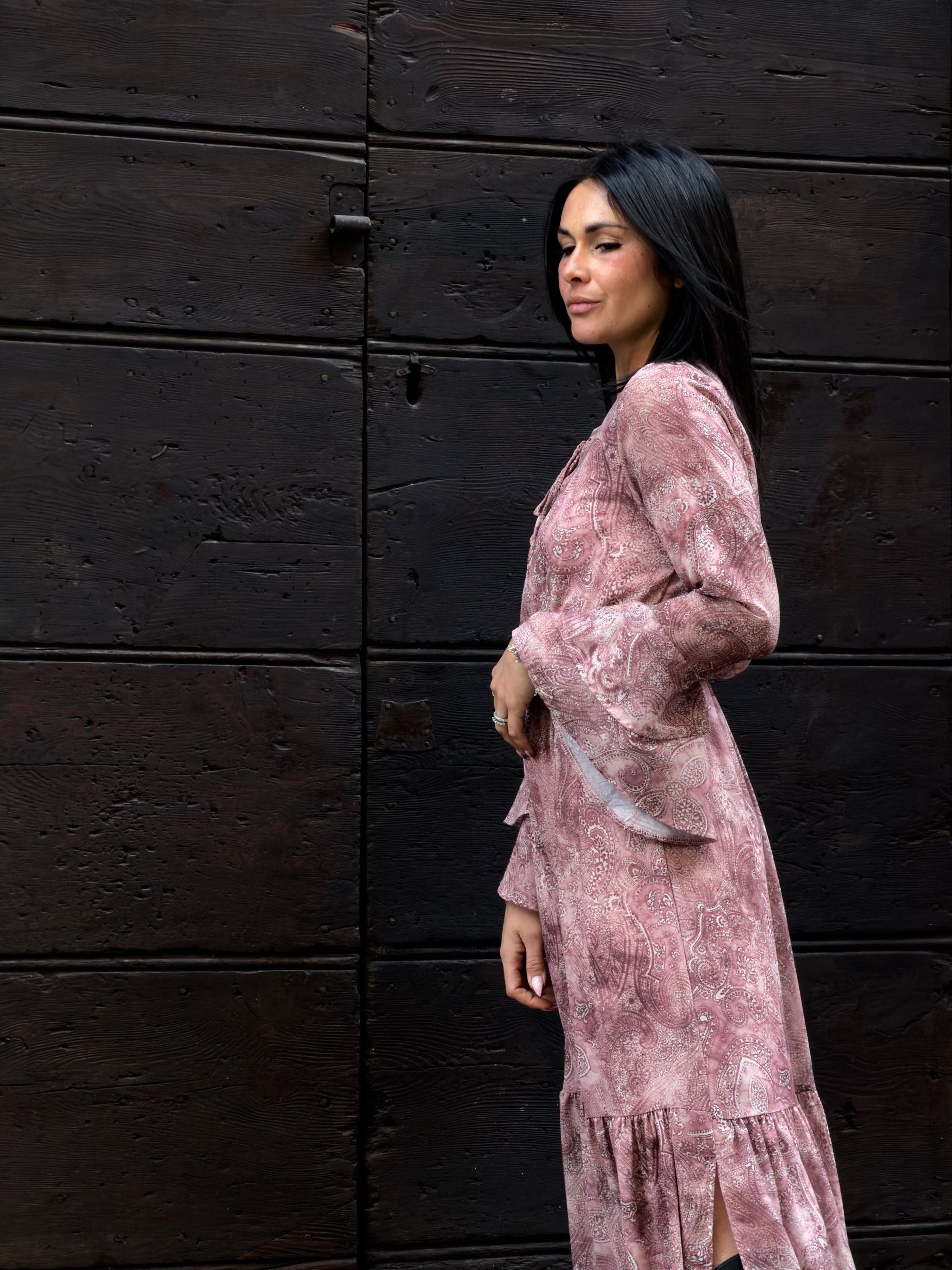 Abito lungo manica gala paisley rose