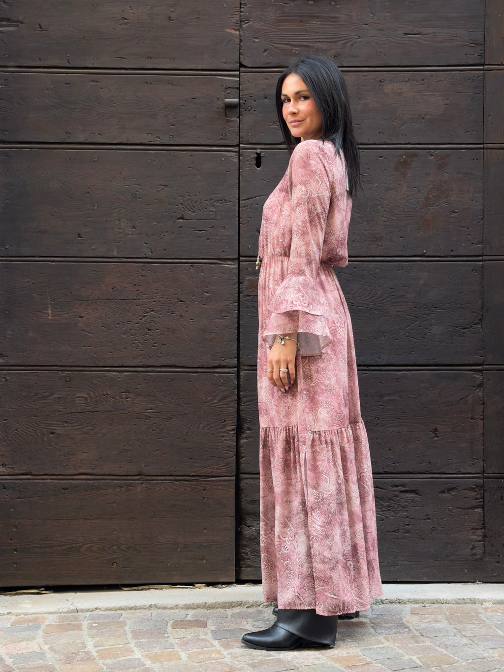 Abito lungo manica gala paisley rose