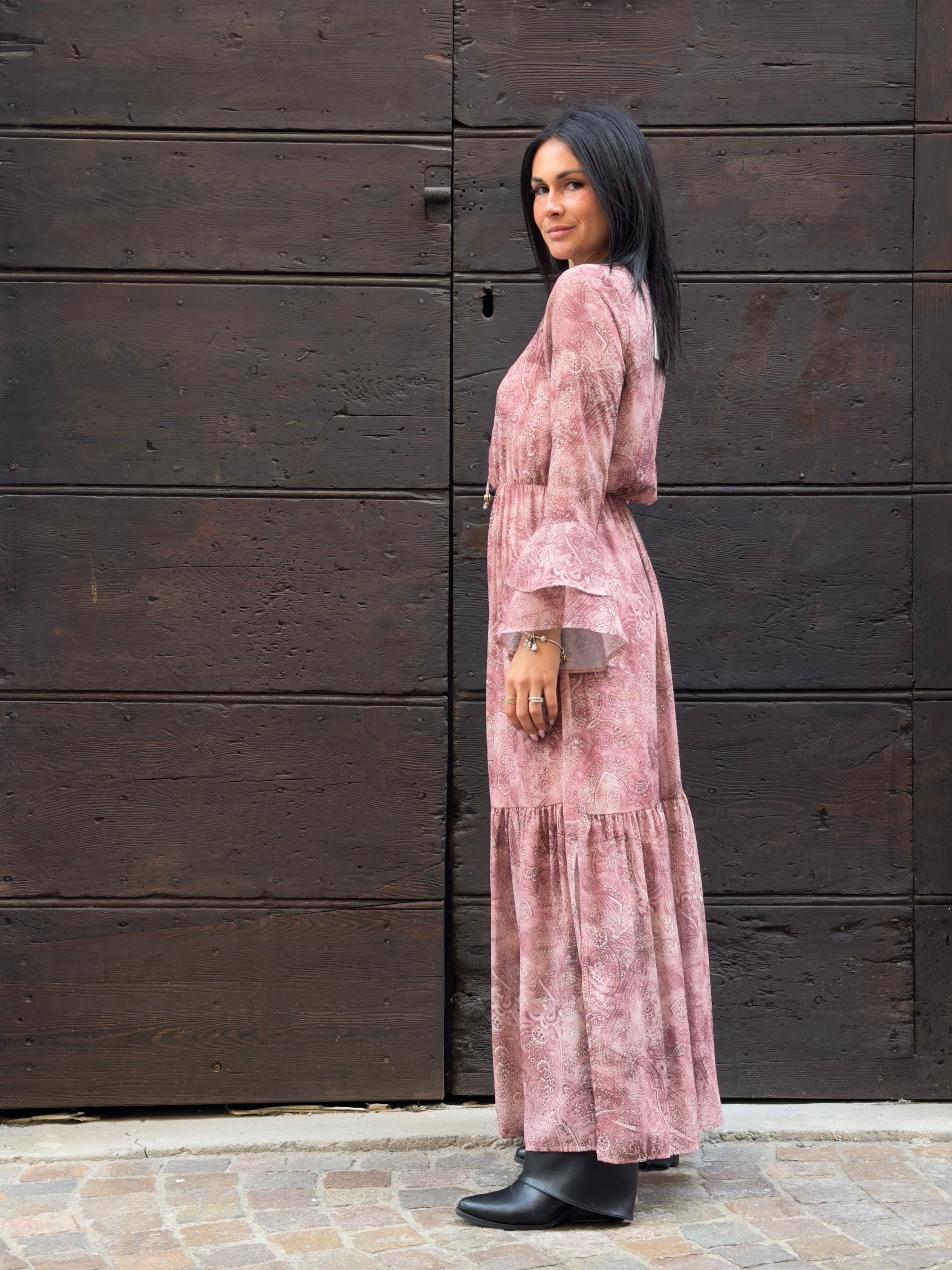 Abito lungo manica gala paisley rose