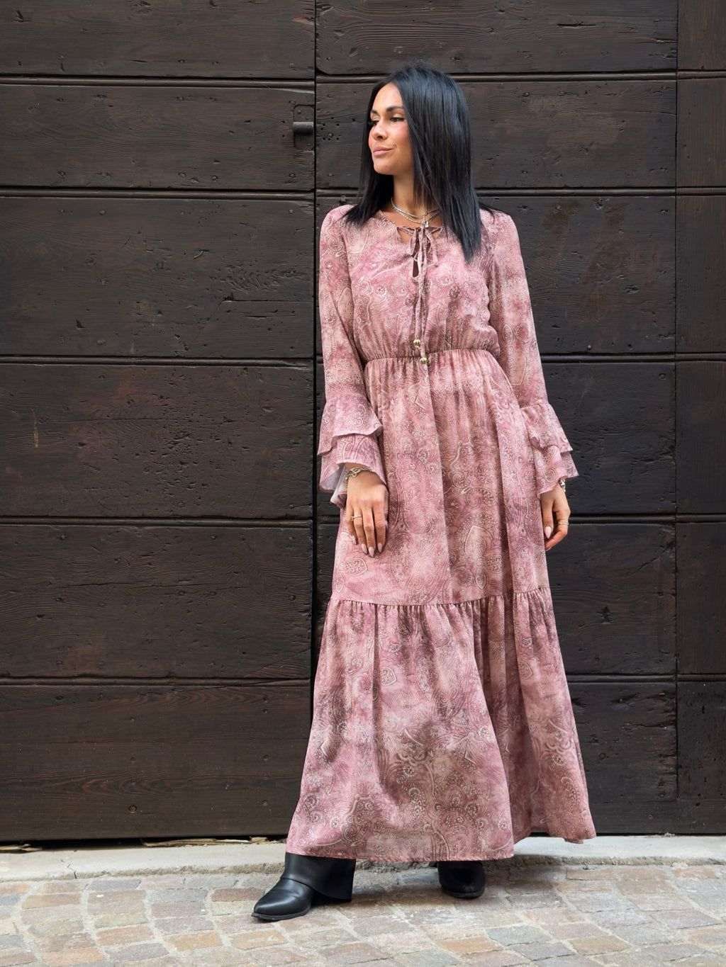 Abito lungo manica gala paisley rose
