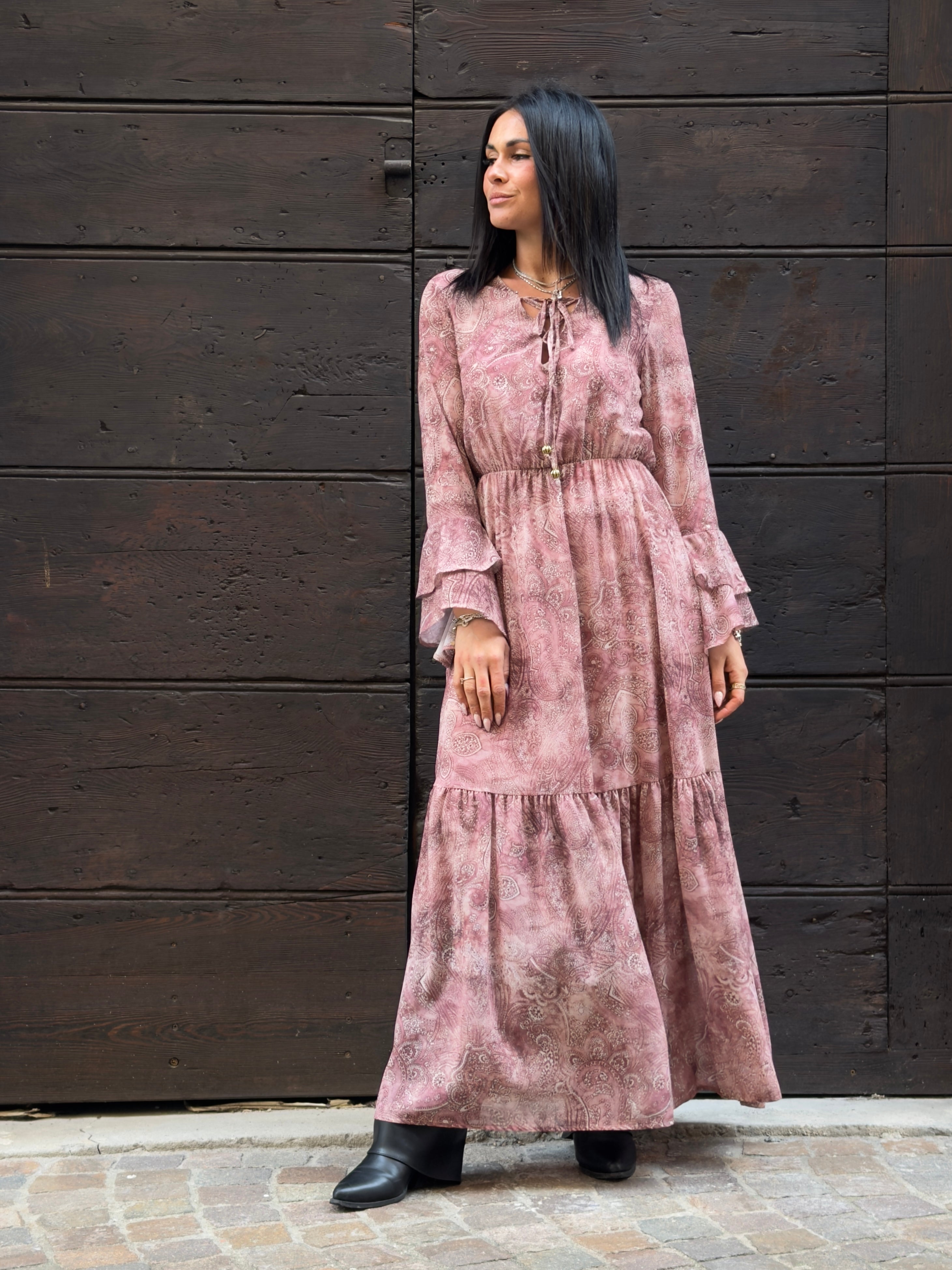 Abito lungo manica gala paisley rose