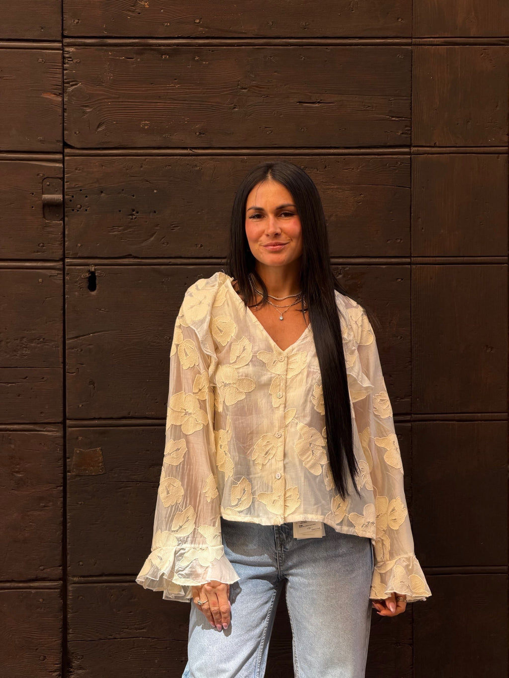 Camicia panna fiori