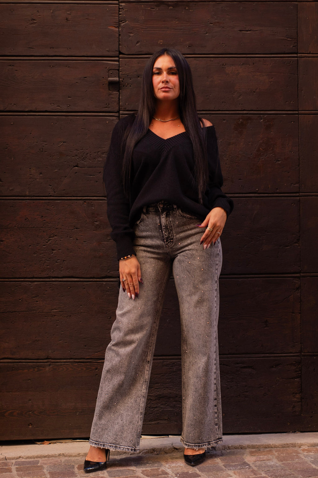 Jeans Grigio Brillantinato